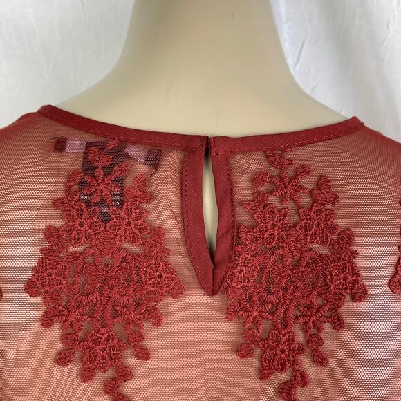 Rust Sheer Mesh Knit Lace T Shirt Scalloped Hem Forever 21 Size Small - Picture 7 of 16